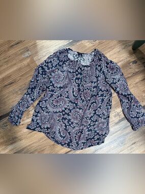 Lucky Brand Navy Paisley Long-Sleeve Blouse